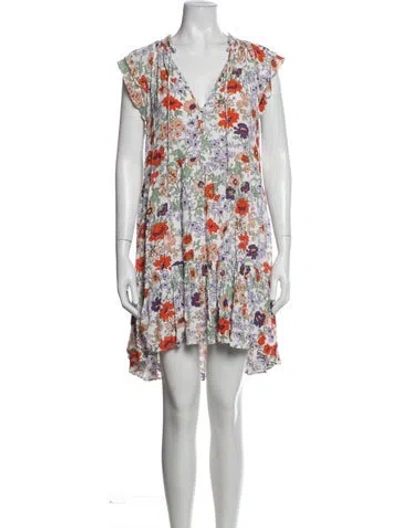 Pre-owned Veronica Beard Floral Print Mini Dress In White