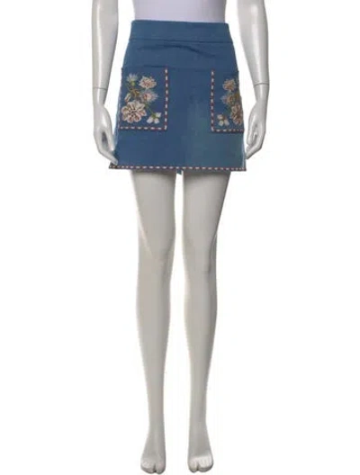 Pre-owned Veronica Beard Floral Print Mini Skirt In Blue