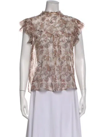 Pre-owned Veronica Beard Floral Print Mock Neck Blouse