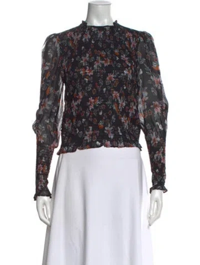 Pre-owned Veronica Beard Floral Print Mock Neck Blouse In Black