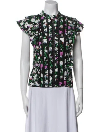 Pre-owned Veronica Beard Floral Print Mock Neck Blouse In Blue