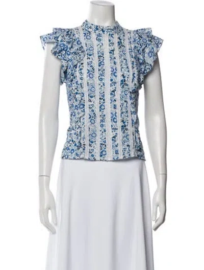 Pre-owned Veronica Beard Floral Print Mock Neck Blouse In Blue