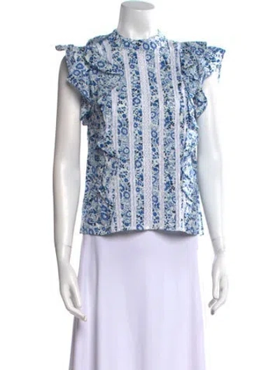 Pre-owned Veronica Beard Floral Print Mock Neck Blouse In Blue