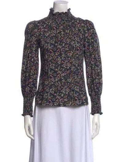 Pre-owned Veronica Beard Floral Print Mock Neck Blouse In Blue