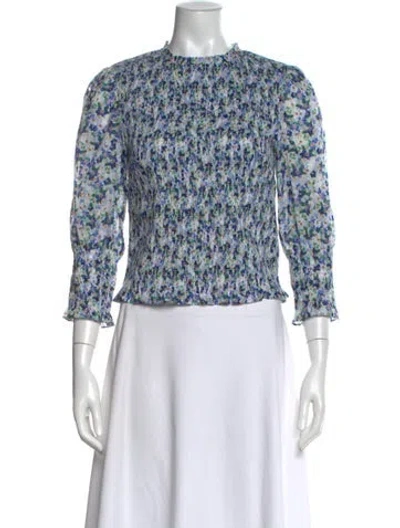 Pre-owned Veronica Beard Floral Print Mock Neck Blouse In Blue