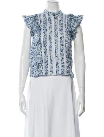 Pre-owned Veronica Beard Floral Print Mock Neck Blouse In Blue