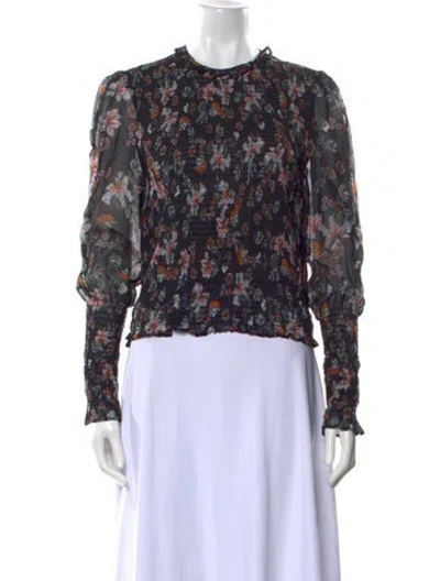 Pre-owned Veronica Beard Floral Print Mock Neck Blouse In Multi
