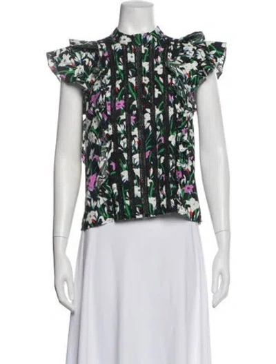 Pre-owned Veronica Beard Floral Print Mock Neck Blouse In Multi