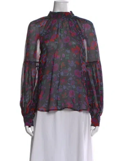 Pre-owned Veronica Beard Floral Print Mock Neck Blouse In Multi