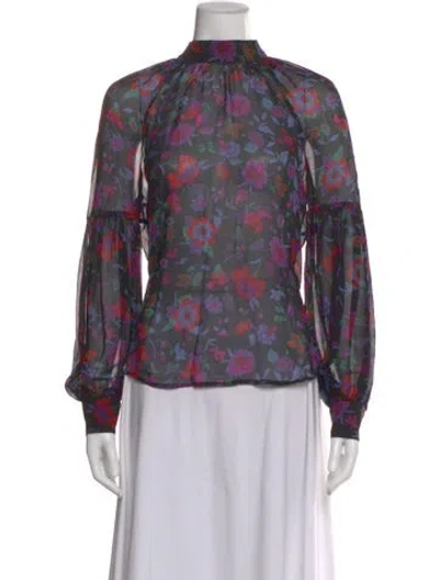 Pre-owned Veronica Beard Floral Print Mock Neck Blouse In Multi