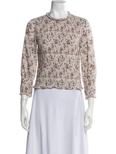 Pre-owned Veronica Beard Floral Print Mock Neck Blouse In Neutral