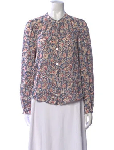 Pre-owned Veronica Beard Floral Print Mock Neck Blouse In Pink