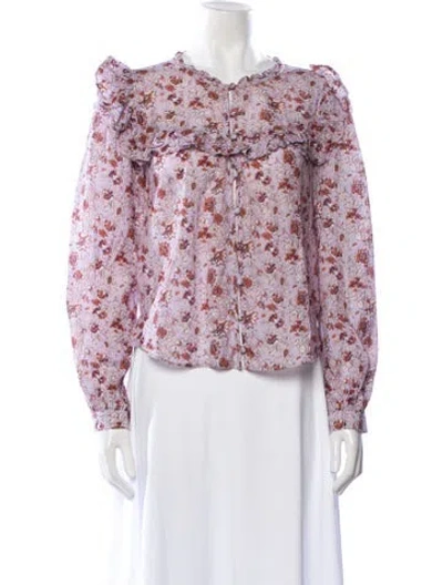 Pre-owned Veronica Beard Floral Print Mock Neck Blouse In Purple