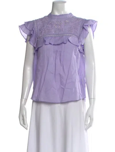 Pre-owned Veronica Beard Floral Print Mock Neck Blouse In Purple