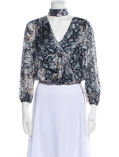 Pre-owned Veronica Beard Floral Print Mock Neck Crop Top In White