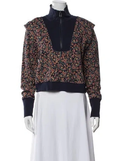 Pre-owned Veronica Beard Floral Print Mock Neck Sweatshirt In Black