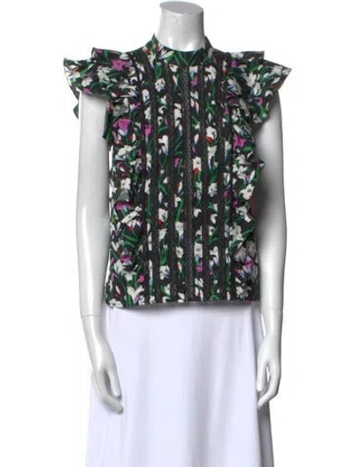 Pre-owned Veronica Beard Floral Print Mock Neck Top In Black