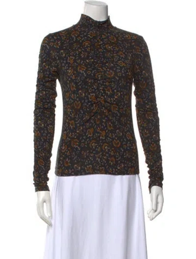 Pre-owned Veronica Beard Floral Print Mock Neck Top In Black