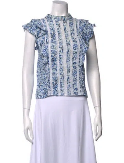 Pre-owned Veronica Beard Floral Print Mock Neck Top In Blue