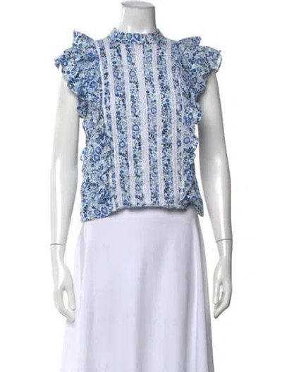 Pre-owned Veronica Beard Floral Print Mock Neck Top In Blue