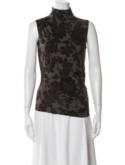 Pre-owned Veronica Beard Floral Print Mock Neck Top In Brown