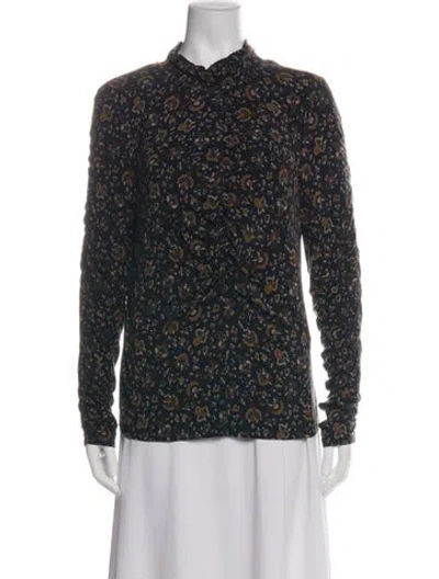 Pre-owned Veronica Beard Floral Print Mock Neck Top In Green