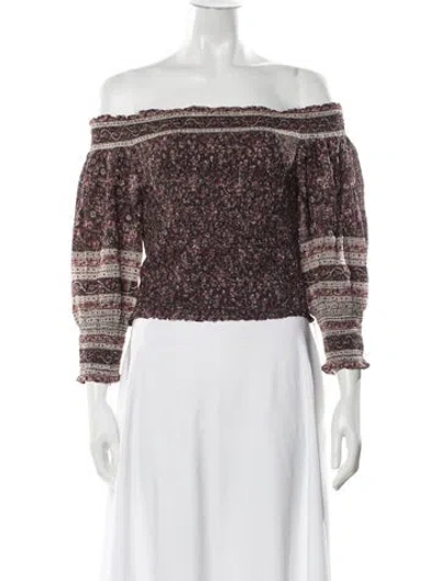 Pre-owned Veronica Beard Floral Print Off-the-shoulder Top W/ Tags In Burgundy