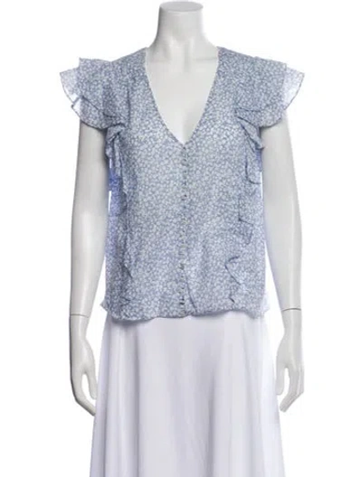 Pre-owned Veronica Beard Floral Print Plunge Neckline Blouse In Blue