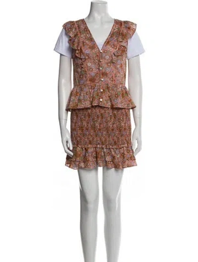 Pre-owned Veronica Beard Floral Print Ruffle Embellishment Skirt Set In Brown