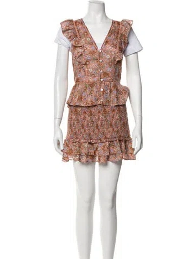Pre-owned Veronica Beard Floral Print Ruffle Embellishment Skirt Set In Orange