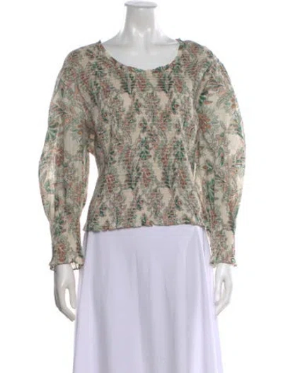Pre-owned Veronica Beard Floral Print Scoop Neck Blouse In Neutral
