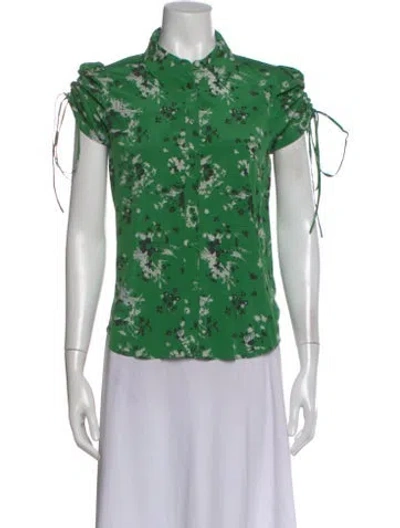 Pre-owned Veronica Beard Floral Print Short Sleeve Blouse In Green