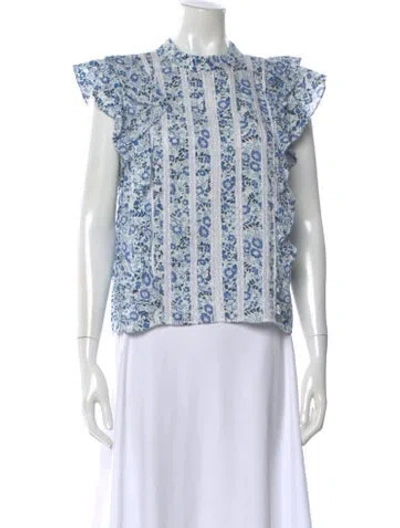 Pre-owned Veronica Beard Floral Print Short Sleeve Top In Blue