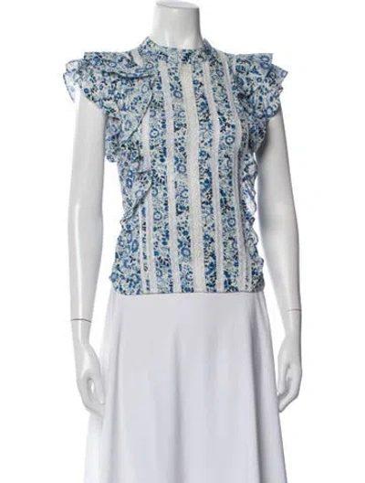Pre-owned Veronica Beard Floral Print Short Sleeve Top In Blue