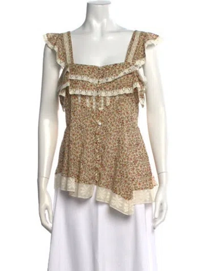 Pre-owned Veronica Beard Floral Print Square Neckline Blouse In Neutral