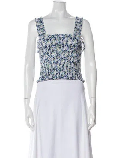 Pre-owned Veronica Beard Floral Print Square Neckline Crop Top In Blue