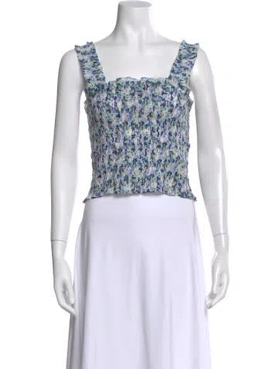 Pre-owned Veronica Beard Floral Print Square Neckline Crop Top In Blue