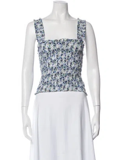 Pre-owned Veronica Beard Floral Print Square Neckline Crop Top In Blue