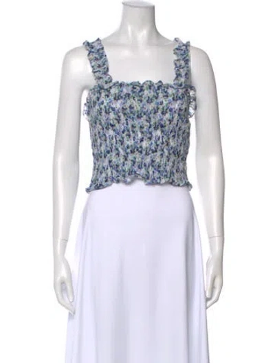 Pre-owned Veronica Beard Floral Print Square Neckline Crop Top In White