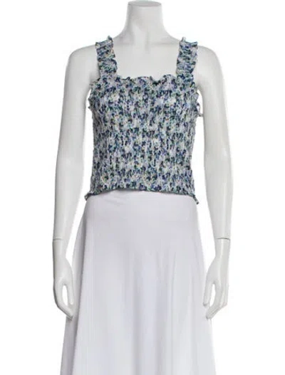 Pre-owned Veronica Beard Floral Print Square Neckline Top In Blue