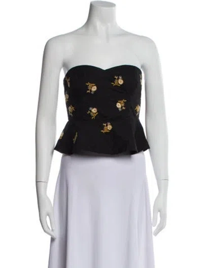 Pre-owned Veronica Beard Floral Print Strapless Top In Black