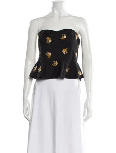 Pre-owned Veronica Beard Floral Print Strapless Top W/ Tags In Black