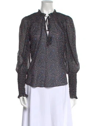 Pre-owned Veronica Beard Floral Print Tie Neck Blouse In Black