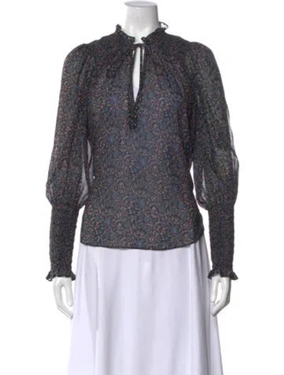 Pre-owned Veronica Beard Floral Print Tie Neck Blouse In Black