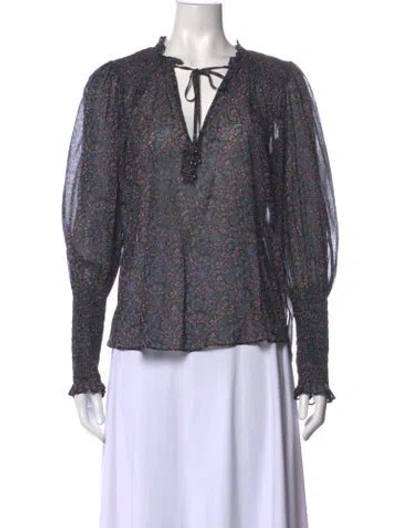 Pre-owned Veronica Beard Floral Print Tie Neck Blouse In Black