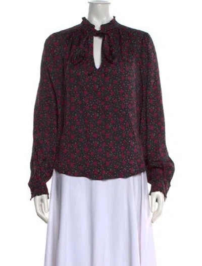 Pre-owned Veronica Beard Floral Print Tie Neck Blouse In Black