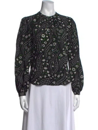 Pre-owned Veronica Beard Floral Print Tie Neck Blouse In Black