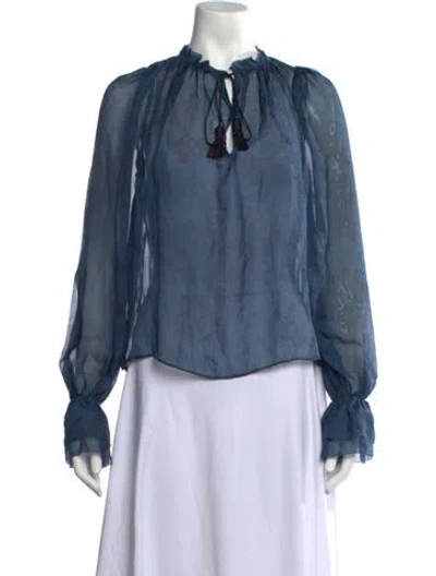 Pre-owned Veronica Beard Floral Print Tie Neck Blouse In Blue
