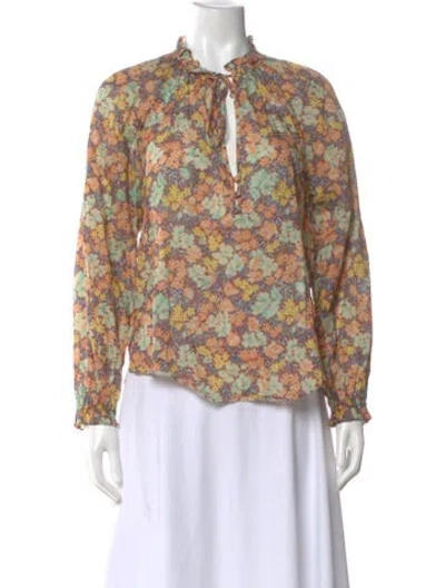 Pre-owned Veronica Beard Floral Print Tie Neck Blouse In Brown