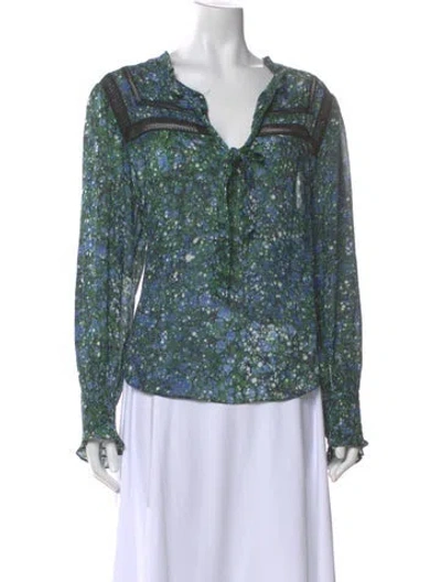 Pre-owned Veronica Beard Floral Print Tie Neck Blouse In Multi